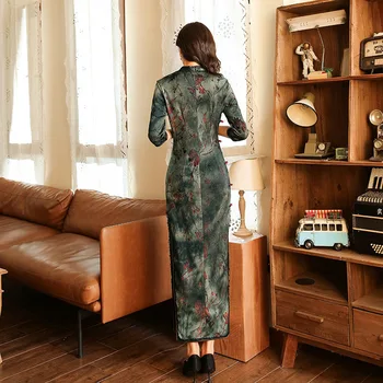 De Dimensiuni mari 4XL Verde Floral Velur Femei Qipao Sexy Inalta Split Cheongsam Elegant Slim Vintage Chineză Mult Formale Rochie de zi cu Zi