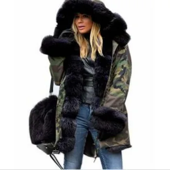 De iarnă pentru femei sacou haina 2019 tipărite palton lung de bumbac captusite armata palton Hanorace, paltoane jachete femei manteau femme hiver