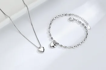 De lux Argint 925 Piersic Dragoste în Formă de Inimă Colier+Bratara pentru Femei Bijuterii de Nunta Prietena Cadou Declarație Bijoux