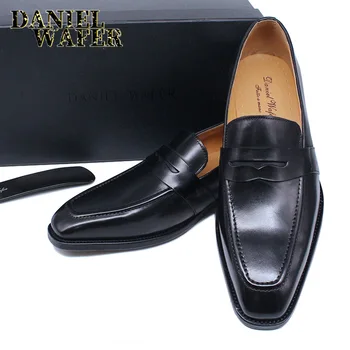De Lux Barbati Mocasini Pantofi Din Piele Penny Loafer De Alunecare A Subliniat Deget De La Picior Negru Rosu Biroul De Nunta Rochie De Vara Casual Pantofi Pentru Bărbați