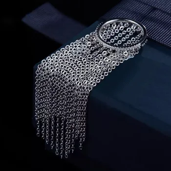 De Lux De Zirconiu Pur Argint 925 Lanț Ciucure Rotund Manșetă Deget Inelul De Design Lanț Lung Femei Nunta