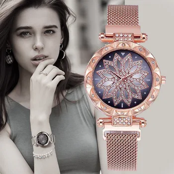 De Lux Doamnelor Ceas Din Oțel Inoxidabil Cuarț Ceasuri De Mana Ceasuri De Mana Pentru Femei Magnetic Cerul Înstelat Diamant Ceas Reloj Mujer