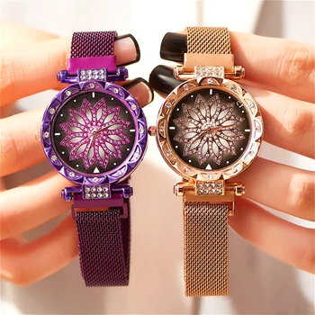 De Lux Doamnelor Ceas Din Oțel Inoxidabil Cuarț Ceasuri De Mana Ceasuri De Mana Pentru Femei Magnetic Cerul Înstelat Diamant Ceas Reloj Mujer