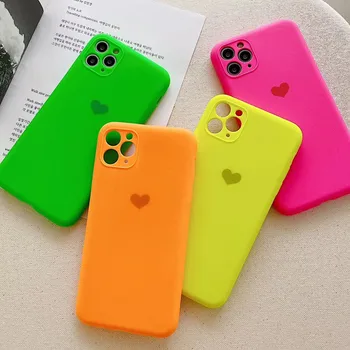 De lux Inima Neon de Culoare Solidă Telefon Caz Pentru iPhone 11 Pro Xs Max XR X 6s 6 7 8 Plus Protecție Completă Lichid de Silicon Capac Spate