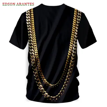 De lux lanț de aur pentru Bărbați 3D de Imprimare T tricoul de Moda Hip Hop Streetwear Tricou de Vara Tricou Negru Amuzant Maneca Scurta Personalizat Tees