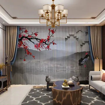 De lux Peisaj Stil Chinezesc 3D Perdele pentru Camera de zi Dormitor Sifon Tul Fereastră Perdele Draperii de Calitate Superioară