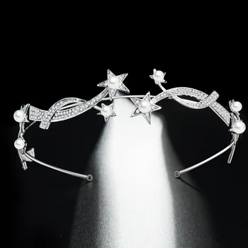 De Lux Placat Cu Argint Crystal Pearl Stele Bentițe Stras Coroana De Mireasă În Stil Baroc Coroane De Nunta Bijuterii De Păr Diadema De Noiva