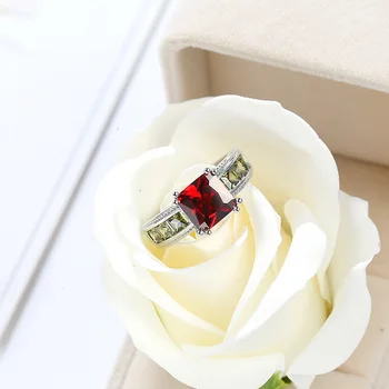 De lux Princess Cut Zircon roșu Forma Patrata inel de en-Gros de Femei Plata Bijuterii de culoare simplu Cadou de nunta Inel de Dimensiuni de 6-10