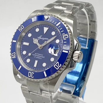 De lux safir de sticlă 40mm Cadran Albastru Bărbați ' s ceas din ceramică singură direcție portelan inel mișcarea automată albastru luminos ceas