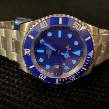 De lux safir de sticlă 40mm Cadran Albastru Bărbați ' s ceas din ceramică singură direcție portelan inel mișcarea automată albastru luminos ceas