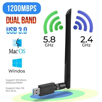 De mare Viteză 1200Mbps Wireless 2.4 G 5G Wifi USB Adapter, LAN Ethernet Dual Band USB placa de Retea Wifi Dongle Driver Free