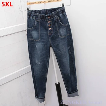 De mari dimensiuni blugi femei vrac nou pantaloni harem sora pantaloni 4XL 5XL talie mare fata buton trendy pantaloni jeans pentru femei