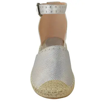 De mari dimensiuni femei sandale ață de cusut catarama de sex feminin pantofi vintage de cânepă frânghie jos cap rotund ultra light paie de pantofi