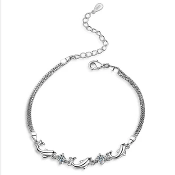 De moda de Argint 925 Bratari de Lanț Pentru Femei Partid Delfin Drăguț Brățară Brățară de Cristal de lux CZ Bijuterii Cadouri