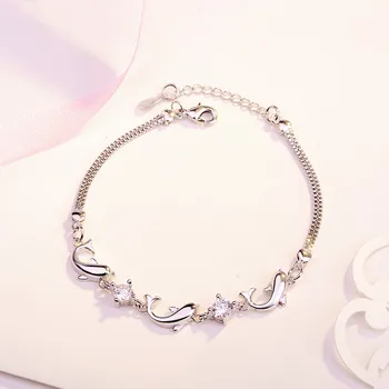 De moda de Argint 925 Bratari de Lanț Pentru Femei Partid Delfin Drăguț Brățară Brățară de Cristal de lux CZ Bijuterii Cadouri