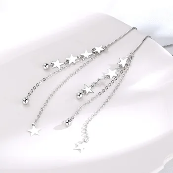 De moda de Argint 925 Ciucure Lung Lanț de Stele Picătură Cercel pentru Femei Fete Crăciun Cadou Bijuterii