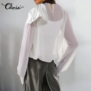 De Moda de Top Celmia Femei Elegante Arcul Satin Bluza cu Maneca Lunga Sexy Șifon Tricou Casual, de Birou Solid Blusas 2021 5XL