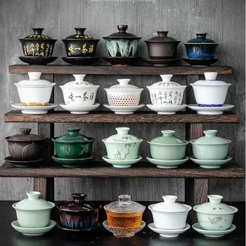 De origine Chineză Set de Ceai Dehua Gaiwan Mare de Ceramică Albastru și Alb Sancai Acoperă Vasul Singură Ceașcă de ceai Jingdezhen Ceainic Ceai Castron