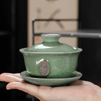 De origine Chineză Set de Ceai Dehua Gaiwan Mare de Ceramică Albastru și Alb Sancai Acoperă Vasul Singură Ceașcă de ceai Jingdezhen Ceainic Ceai Castron
