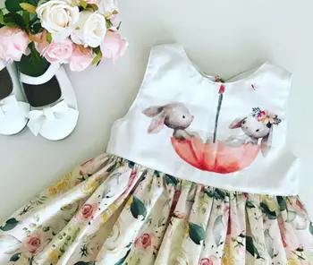 De Paști Nou-Născuți Pentru Copii Copii De Fete Sora De Potrivire Costume Iepuras Fără Mâneci Florale Imprimate Bodysuit Dress Haine