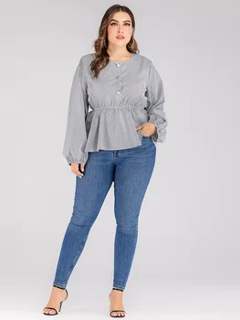 De primăvară de toamnă plus dimensiune topuri pentru femei mare, bluza cu maneca lunga liber casual banda elastica talie O-neck cămașă 4XL 5XL 6XL 7XL