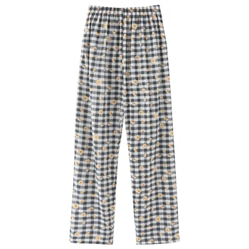 De sex feminin pijamale de vara din bumbac pantaloni lungi stil Japonez simplu talie elastic casual de dimensiuni mari cu zăbrele femeile, acasă, somn fund