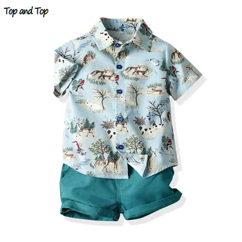 De sus și de Moda de Top băieței Domn Haine de Vară Set Print Animal Model Tricou Top+Shorts 2 buc Costum Baieti Tinuta Casual