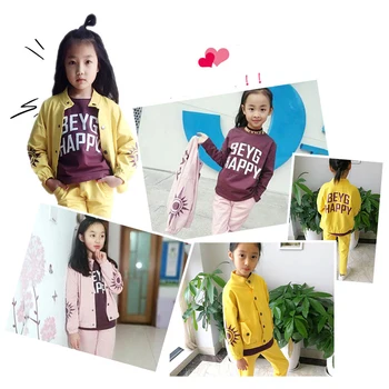 De tip Boutique de Îmbrăcăminte pentru Copii 2019 Moda pentru Copii Haine de Primăvară și Toamnă Lungă cu mâneci Trei Mari piese Fete Seturi de 4-12 Ani