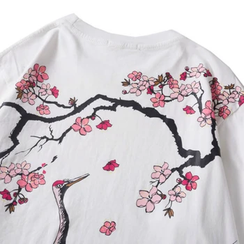 De Vara Noi Oamenii Harajuku Casual Streetwear Sus Teuri De Sex Masculin Tricou Stil Chinezesc Macara Flori De Cires, Flori De Imprimare Tricouri 2019