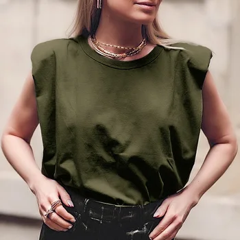 De Vară 2020 Elegant Liber fără Mâneci bluza din Bumbac tricouri Femei O Solidă Gât Pulover Blusa Doamnelor Casual Streetwear Topuri blusa