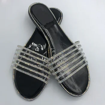 De Vară 2020 Femei Papuci pantofi pentru femeie Sandale Plate Stras casa de pe Plajă a doamnelor Papuci de diapozitive Negru pantuflas de mujer