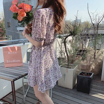 De Vară 2020 Florale Șifon Rochii Frumoase Femei Sexy Flhjlwoc coreeană Stil Japonez O Linie Drăguț Rochie Mini Vestidos femme 4726