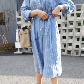 De Vară 2020 Nou Albastru Și Alb Dungi Pentru Femei Rochii Lungi Tricou Vrac Lady Rochii Uza De Calitate Superioară