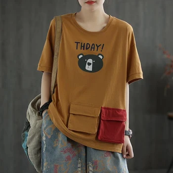 De Vară 2020 Nou Stil de Arte Femei Maneci Scurte Pierde T-shirt de Imprimare de Desene animate de Bumbac Casual Tricou Femme Topuri de Dimensiuni Mari M161