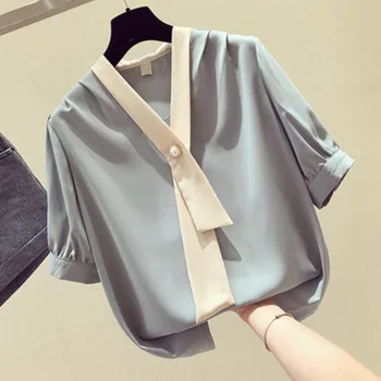 De Vară, De Toamnă Top Retro Imprimare Șifon Cămașă Dulci Femei Elegante Bluze Casual Cu Maneci Scurte Birou Slim Coreean Topuri Blusas Mujer