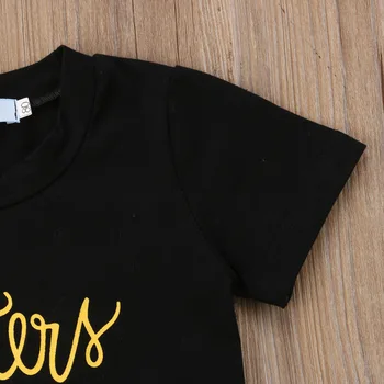 De vară pentru Copii Copilul Fetita Scrisoare de Imprimare T-shirt, Blaturi+Paiete Denim pantaloni Scurți de Blugi 2 BUC Haine Copii Haine Set