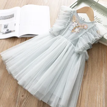De vară pentru Copii Princess Dress fără Mâneci 3D Sequin Broderie Flori Plasă de Fete Rochie Tutu Solid Petrecere Copil Vestidos De 3-7Y