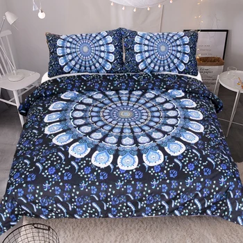 De vânzare la cald 3D albastru alb floare Mandala model de lenjerie de Pat Set de Bohemia Carpetă Acopere Lux Simplu Textile Acasă Twin Plin Regina King