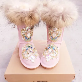 De Vânzare La Cald Blană Roz Ține De Cald Bumbac Pantofi De Iarna Cizme De Cauciuc Unic Fund Plat Cizme De Zăpadă De Moda Australia Cizme Femei Poze Reale
