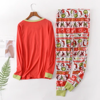 De vânzare la cald Crăciun pijamale Femei Plus dimensiune iarnă tricot de bumbac pijama seturi pentru femei Proaspăt verde maneca lunga casual pijamale femei