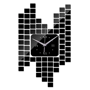 De vânzare la cald geometrice cuarț ceas de perete patrat forma de decorare autocolant de perete ceasuri europa stil oglinda acrilica de perete ceasuri