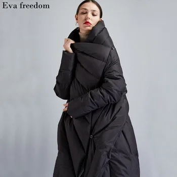 De Înaltă Calitate 2019 Jacheta De Iarna Pentru Femei Design European Lung Alb Rață Jos Jacheta Haina Cald Hanorac Femei Plus Dimensiune Femei Haina