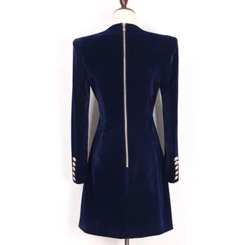 De înaltă calitate 2020 nou brand de modă de culoare solidă tesatura catifea V-gât cu mâneci lungi slim temperament femeie rochie negru și albastru