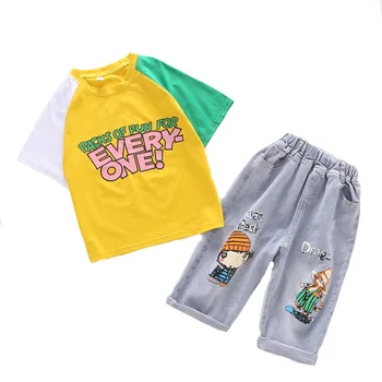 De înaltă Calitate Adolescentă de Îmbrăcăminte Set 2019 Moda Vara Pachete De Distracție Pentru Fiecare Tricou +Pantaloni denim pentru Copii Haine pentru Copii