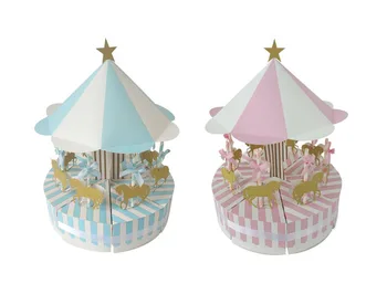 De înaltă Calitate Carusel Cutie de Bomboane Pentru Baby shower , Botez & Botez , Merry-go-round Roz Și Albastru