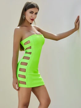 De Înaltă Calitate, De Vara Femei Sexy Strapless Fără Mâneci Tăiat Verde Mini Bodycon Bandaj Rochie 2020 Elegante, Feminine Rochii De Club