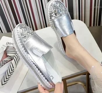 De Înaltă Calitate Din Piele Femei Pantofi De Cristal Doamnelor Papuci Cu Toc Mic În Aer Liber, Papuci De Casă Slide-Uri De Sandale De Vara