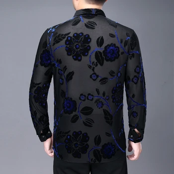 De Înaltă Calitate, Floare Albastră Tricouri Barbati Smart Office Camasa Maneca Lunga Camisa 2020 Toamna Combinezon Homme De Lux Florale Cămașă Bărbați