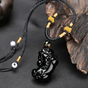 De înaltă Calitate Naturale Obsidian Negru Sculptură PIXIU Amuleta Norocului Pandantiv colier șirag de mărgele Moda Femei Bărbați Bijuterii Gratuit Coarda