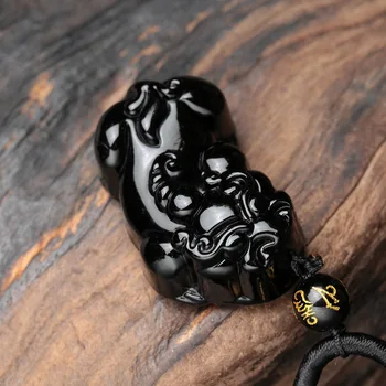 De înaltă Calitate Naturale Obsidian Negru Sculptură PIXIU Amuleta Norocului Pandantiv colier șirag de mărgele Moda Femei Bărbați Bijuterii Gratuit Coarda
